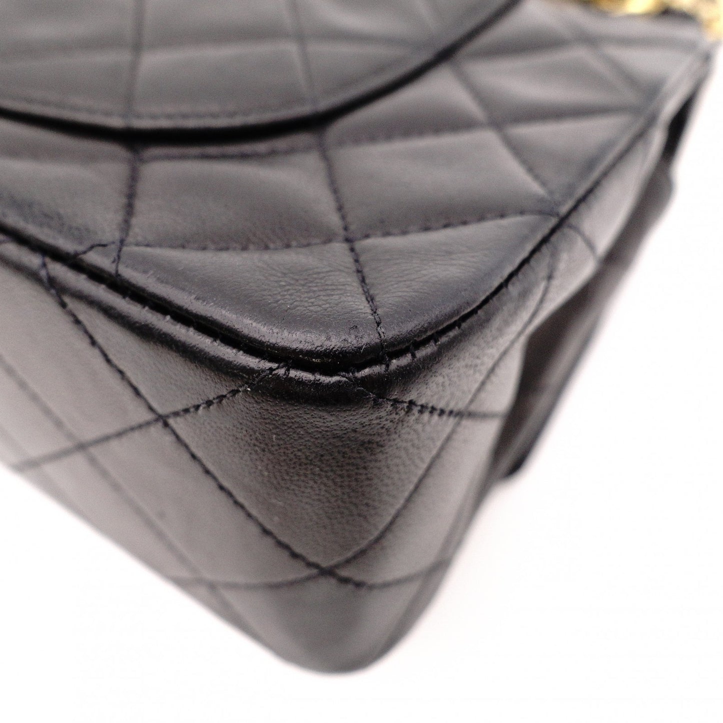 CHANEL Lambskin Classic W-Flap Shoulder Bag, Leather, Black, Gold Hardware