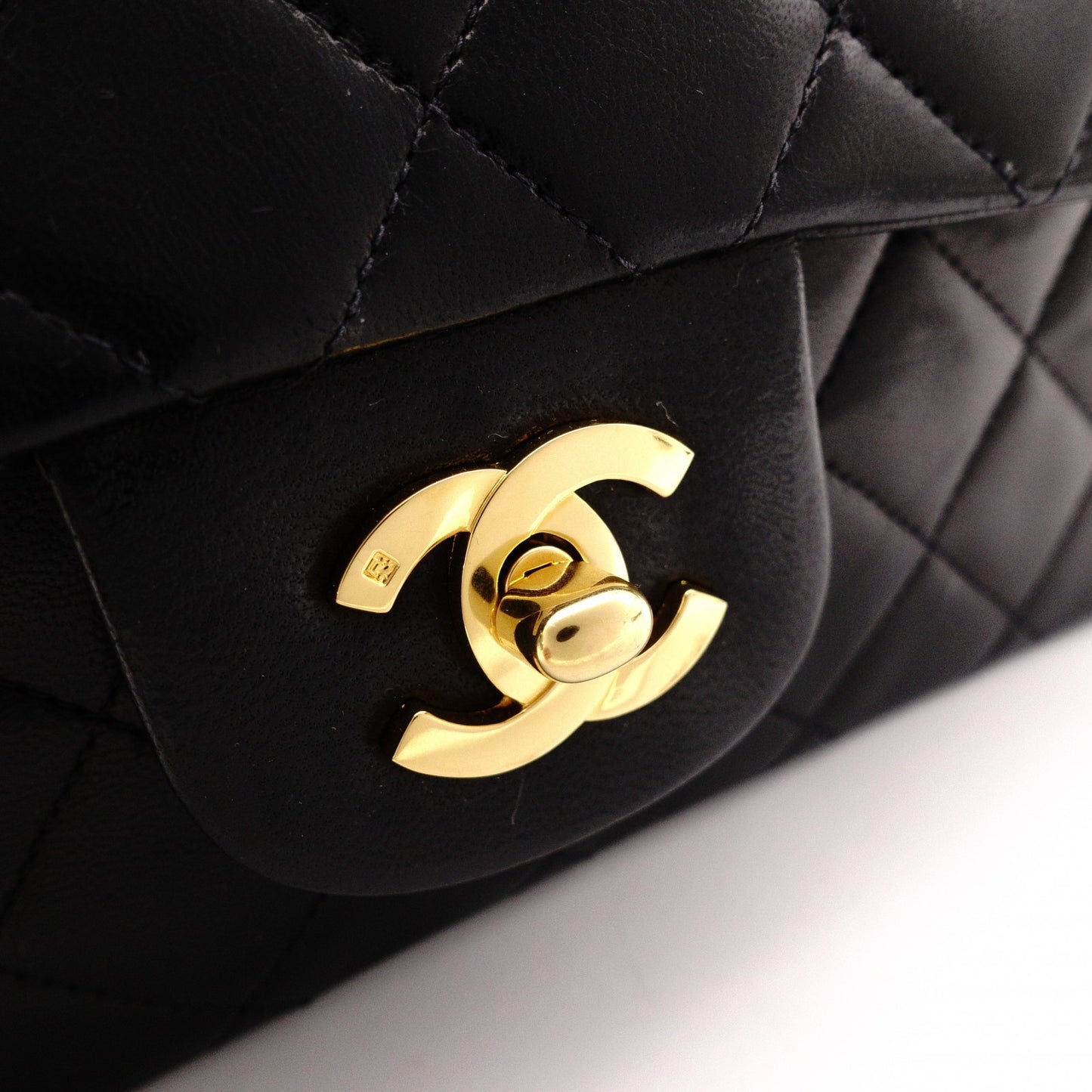 CHANEL Lambskin Classic W-Flap Shoulder Bag, Leather, Black, Gold Hardware