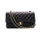 CHANEL Caviar Skin Classic W-Flap Shoulder Bag, Leather, Black, Gold Hardware