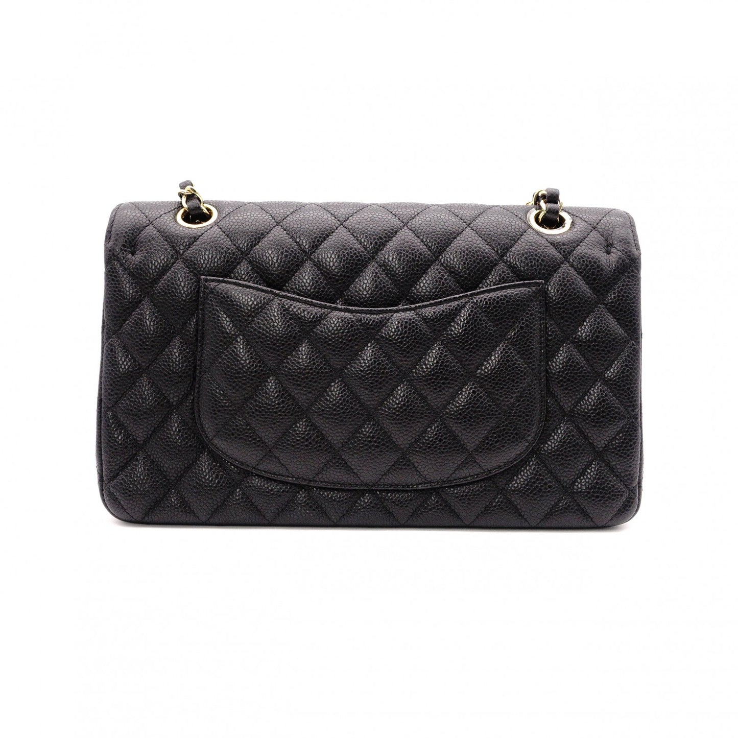 CHANEL Caviar Skin Classic W-Flap Shoulder Bag, Leather, Black, Gold Hardware