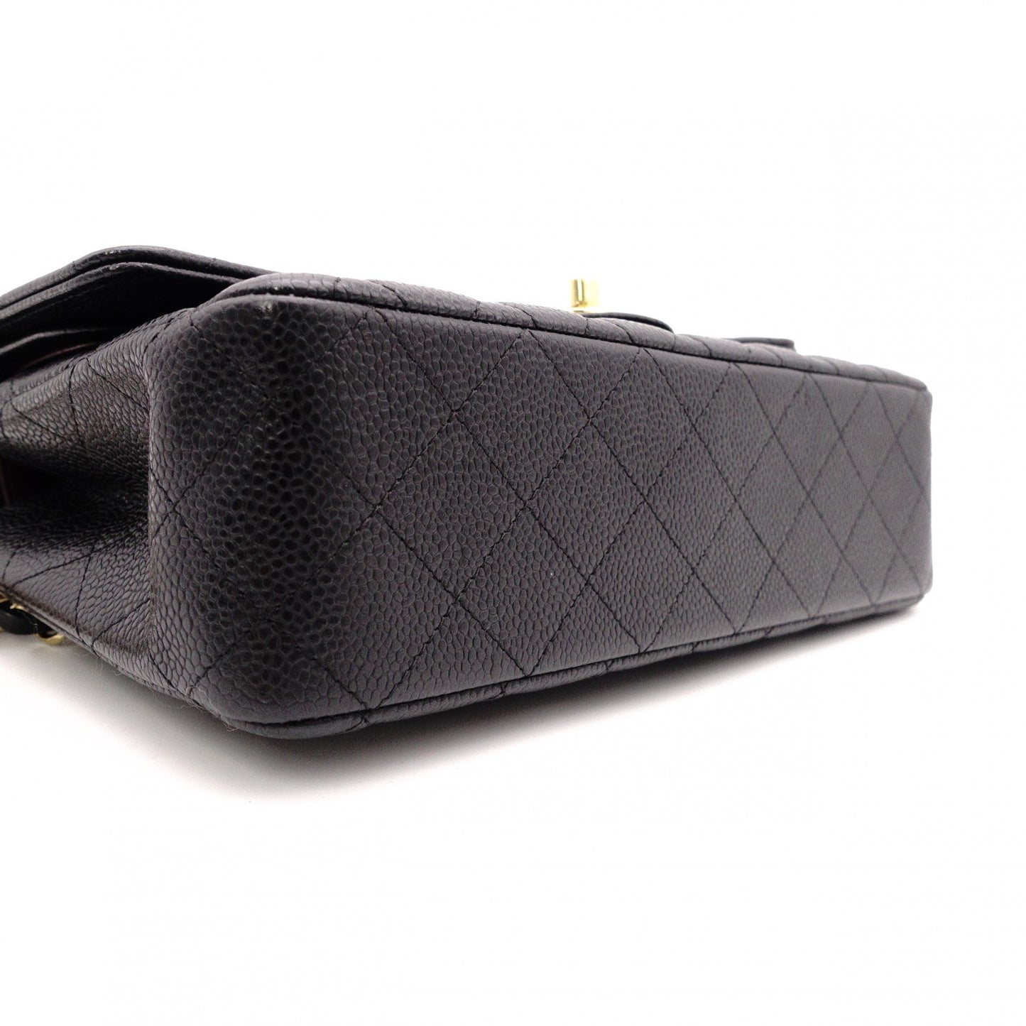 CHANEL Caviar Skin Classic W-Flap Shoulder Bag, Leather, Black, Gold Hardware