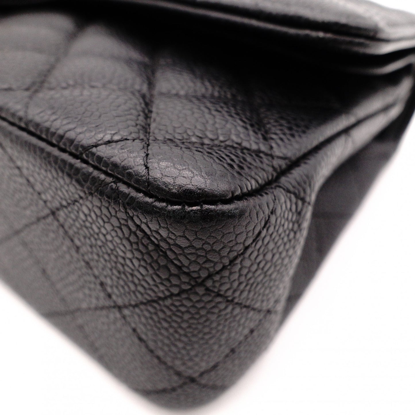 CHANEL Caviar Skin Classic W-Flap Shoulder Bag, Leather, Black, Gold Hardware