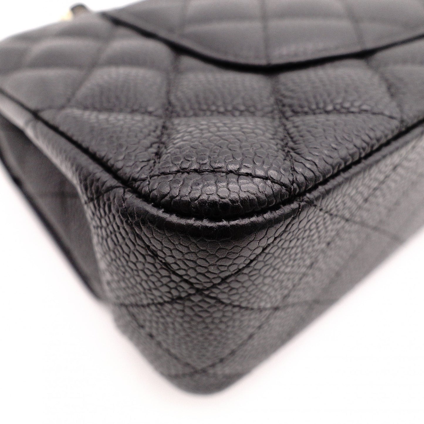CHANEL Caviar Skin Classic W-Flap Shoulder Bag, Leather, Black, Gold Hardware