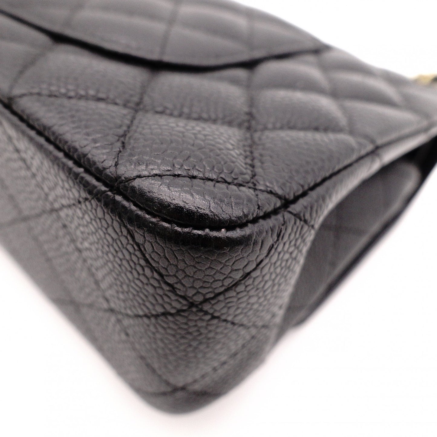 CHANEL Caviar Skin Classic W-Flap Shoulder Bag, Leather, Black, Gold Hardware