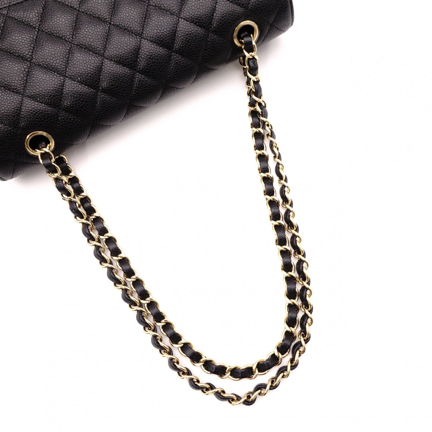 CHANEL Caviar Skin Classic W-Flap Shoulder Bag, Leather, Black, Gold Hardware