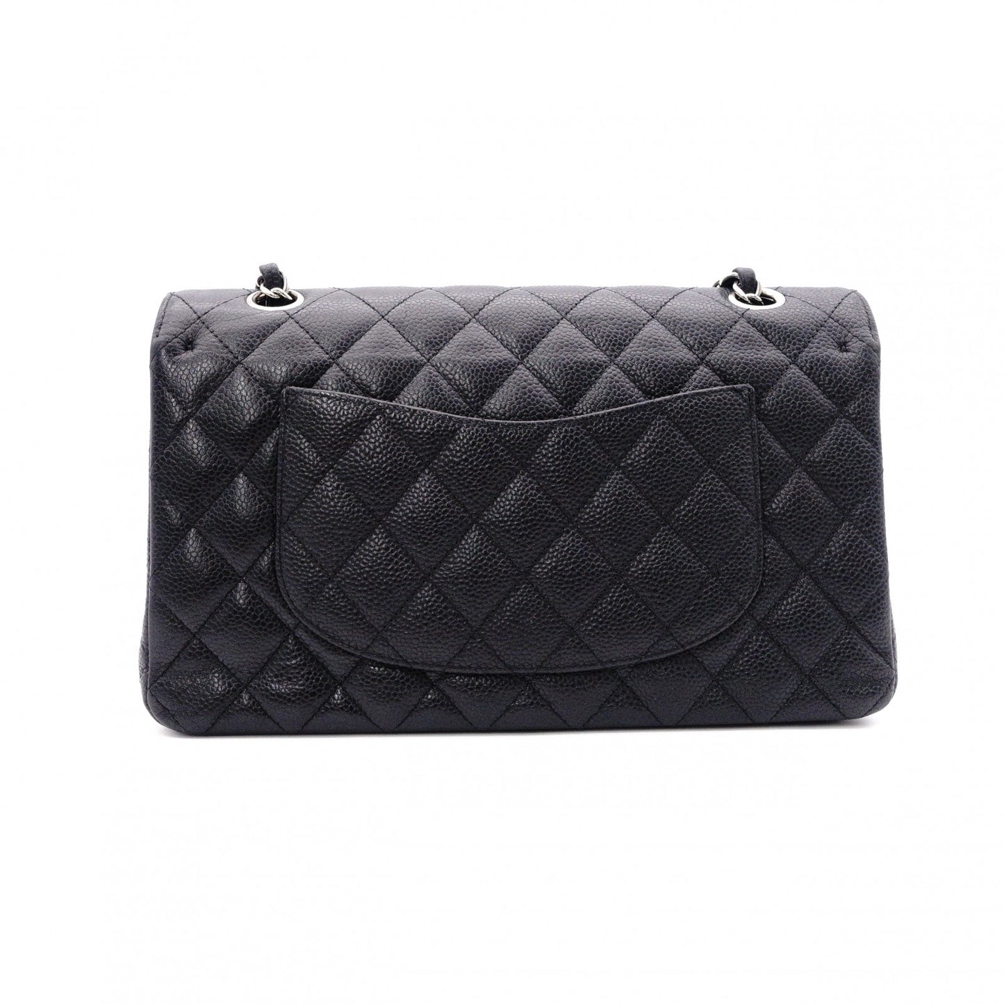 CHANEL Caviar Skin Classic W-Flap Shoulder Bag, Leather, Black, Silver Hardware