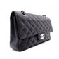 CHANEL Caviar Skin Classic W-Flap Shoulder Bag, Leather, Black, Silver Hardware