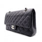 CHANEL Caviar Skin Classic W-Flap Shoulder Bag, Leather, Black, Silver Hardware