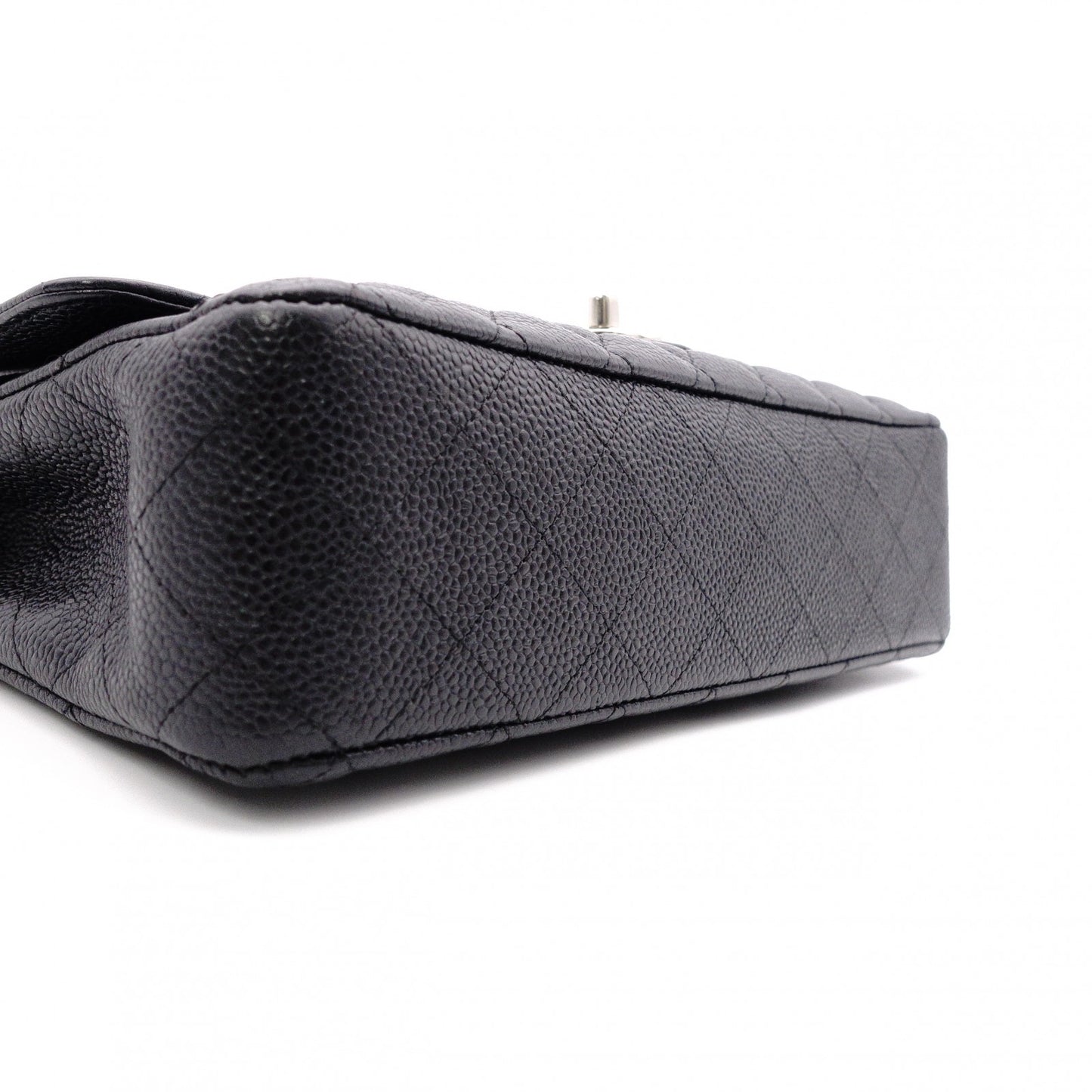 CHANEL Caviar Skin Classic W-Flap Shoulder Bag, Leather, Black, Silver Hardware