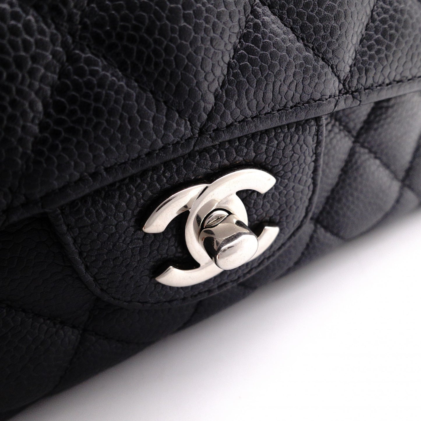 CHANEL Caviar Skin Classic W-Flap Shoulder Bag, Leather, Black, Silver Hardware