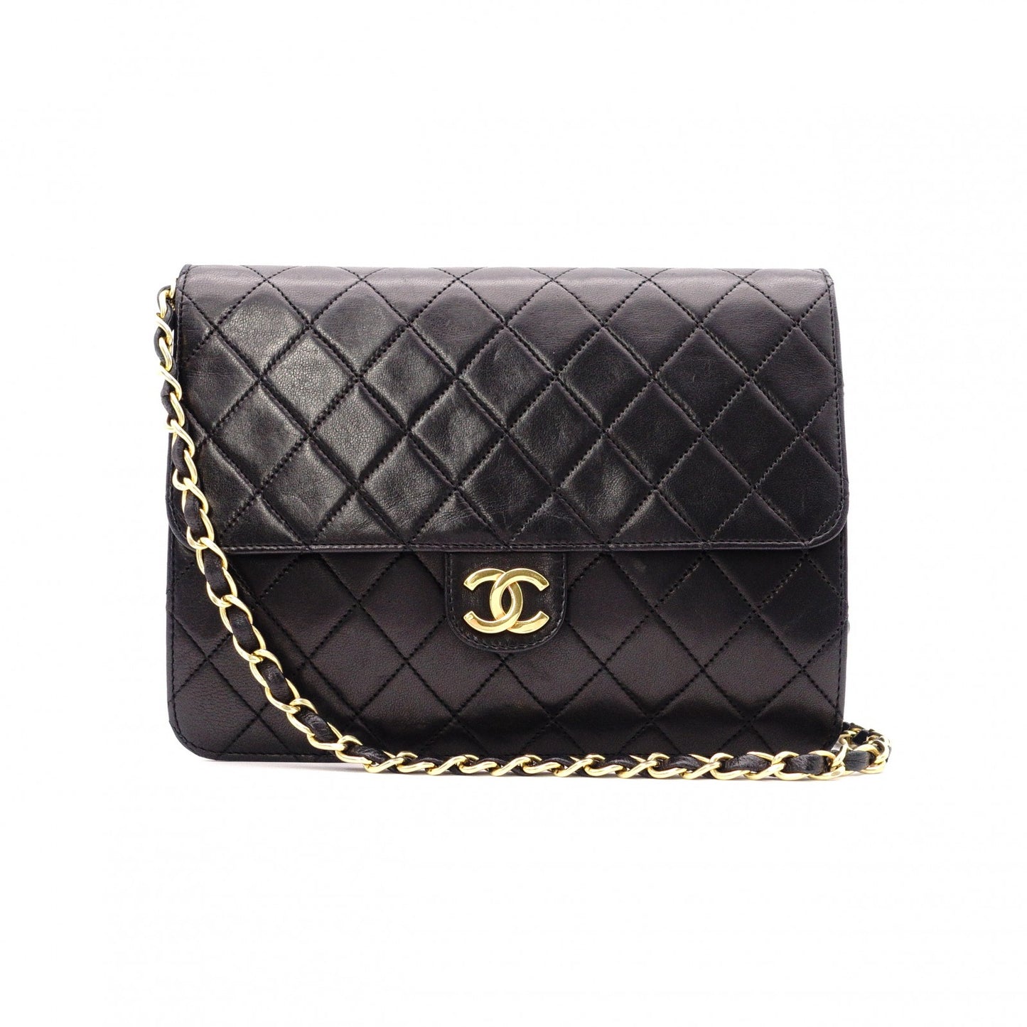 CHANEL Lambskin Classic Single-Flap Shoulder Bag, Leather, Black, Gold Hardware
