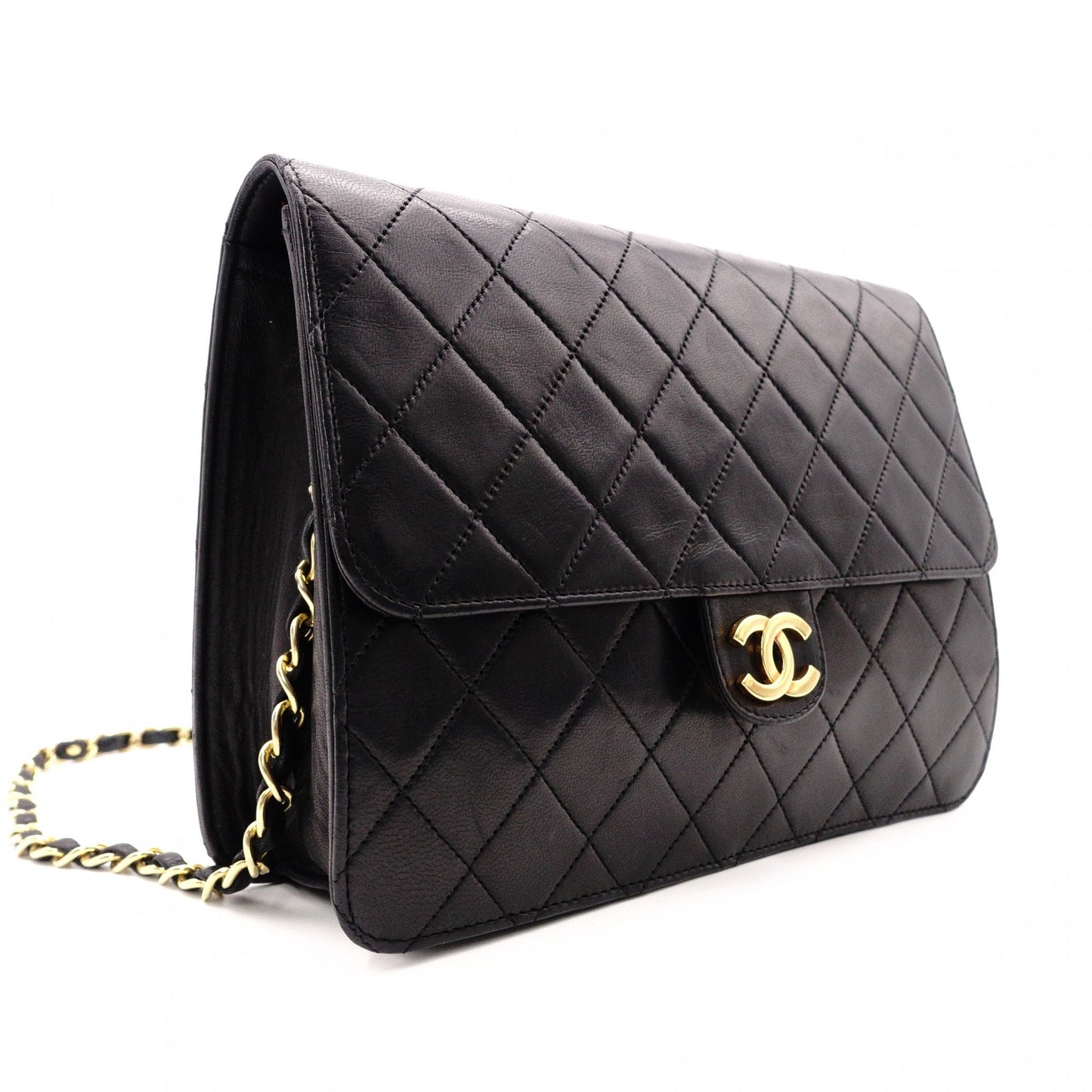 CHANEL Lambskin Classic Single-Flap Shoulder Bag, Leather, Black, Gold Hardware