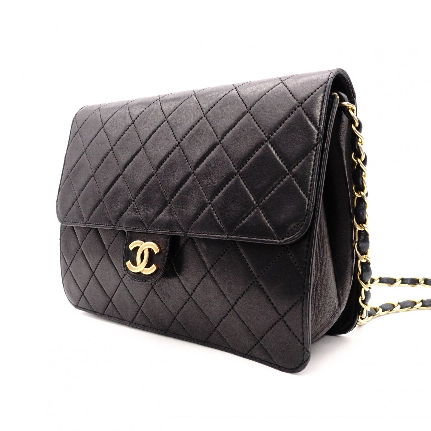 CHANEL Lambskin Classic Single-Flap Shoulder Bag, Leather, Black, Gold Hardware