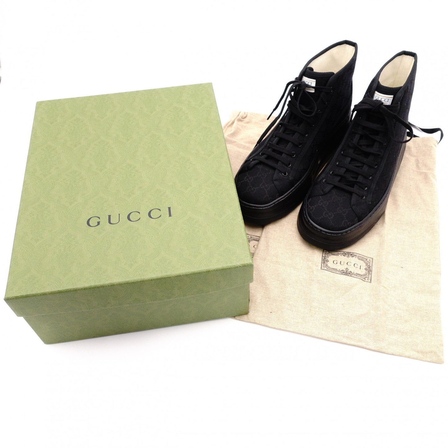 Unused GUCCI Sneakers, Canvas, Black, Men's, US 11.5 (approx. 29–29.5 cm), Black GG Logo