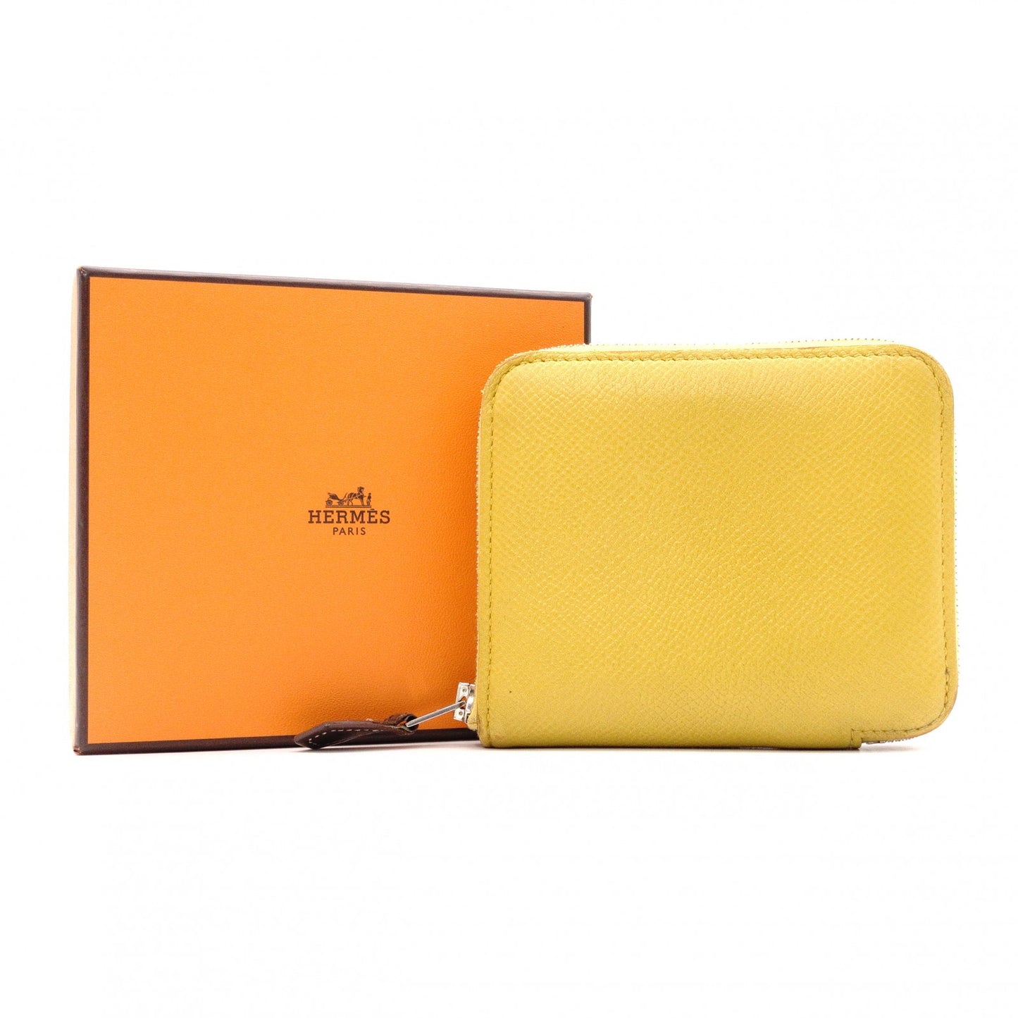 HERMES Azap Silk-in Compact Coin Case Yellow, Silver Hardware
