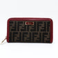FENDI Zucca Zippy Wallet Long Wallet Brown × Red Canvas Leather Wallet with Box 7-12-234