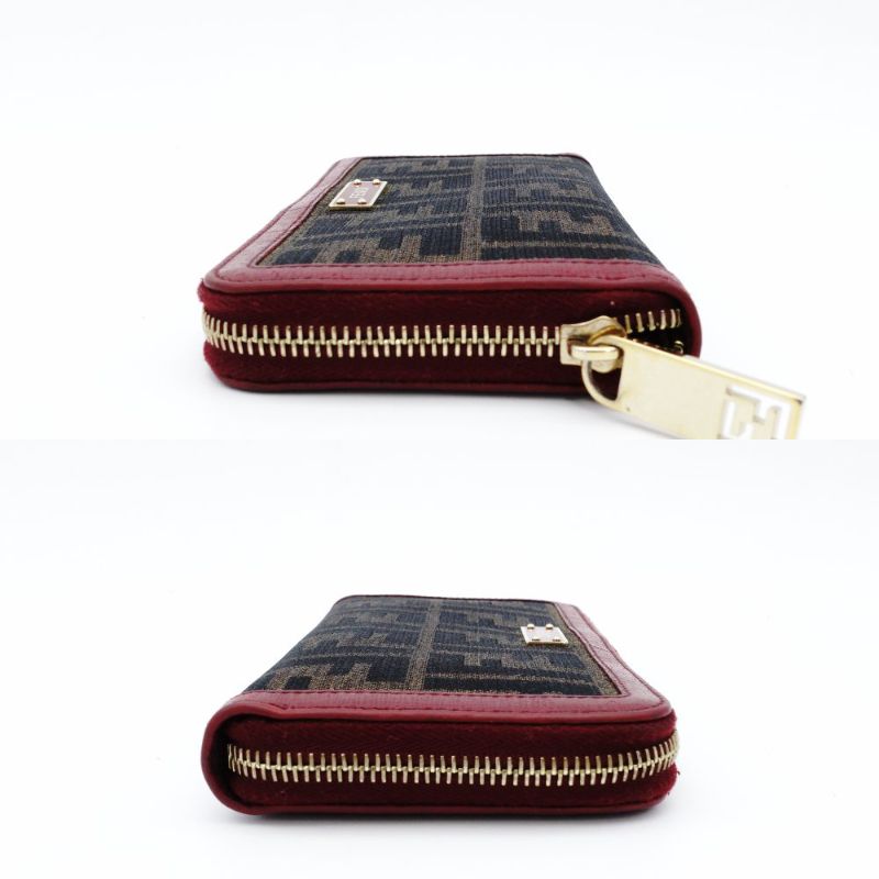 FENDI Zucca Zippy Wallet Long Wallet Brown × Red Canvas Leather Wallet with Box 7-12-234