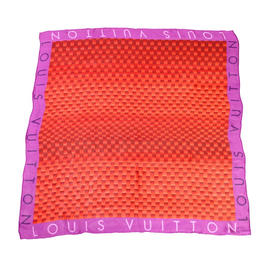 LOUIS VUITTON Damier Scarf, Silk, Red/Purple, 90x90, Women's