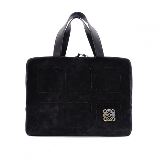 LOEWE Amasona Handbag, Suede Leather, Black Tote Bag with Silver Hardware
