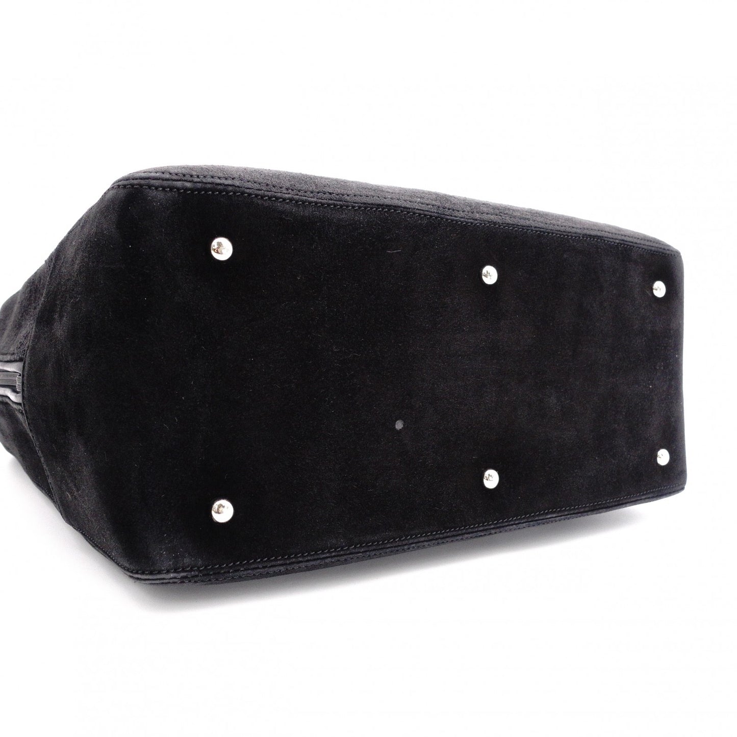 LOEWE Amasona Handbag, Suede Leather, Black Tote Bag with Silver Hardware