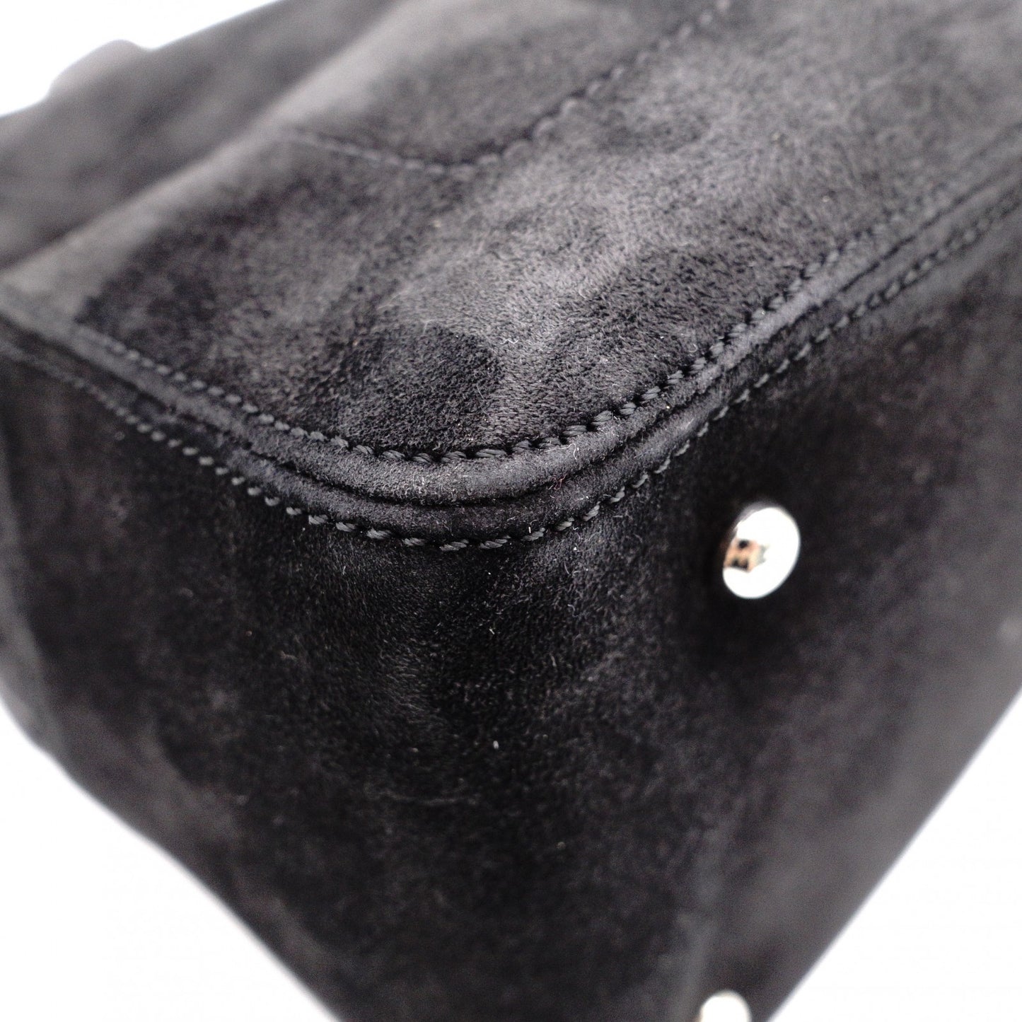 LOEWE Amasona Handbag, Suede Leather, Black Tote Bag with Silver Hardware