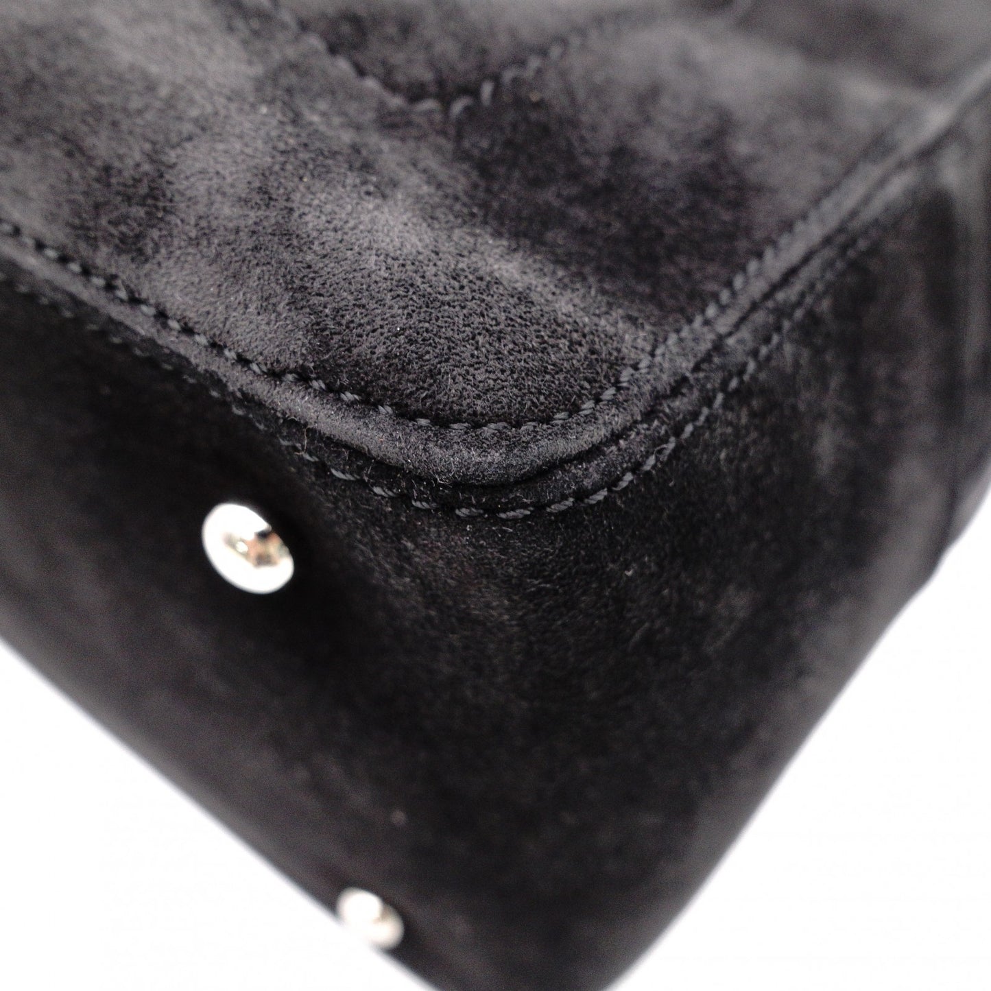 LOEWE Amasona Handbag, Suede Leather, Black Tote Bag with Silver Hardware