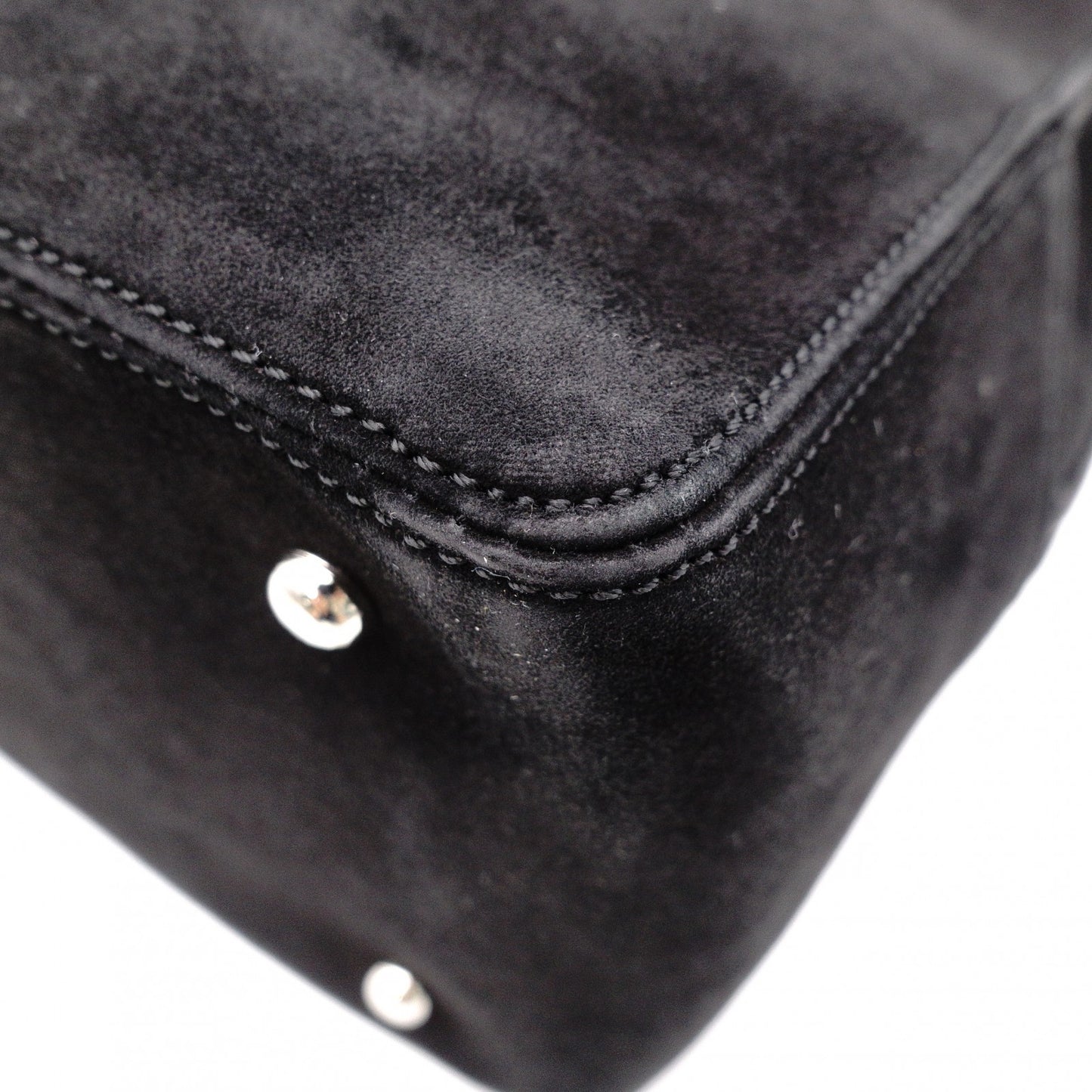 LOEWE Amasona Handbag, Suede Leather, Black Tote Bag with Silver Hardware