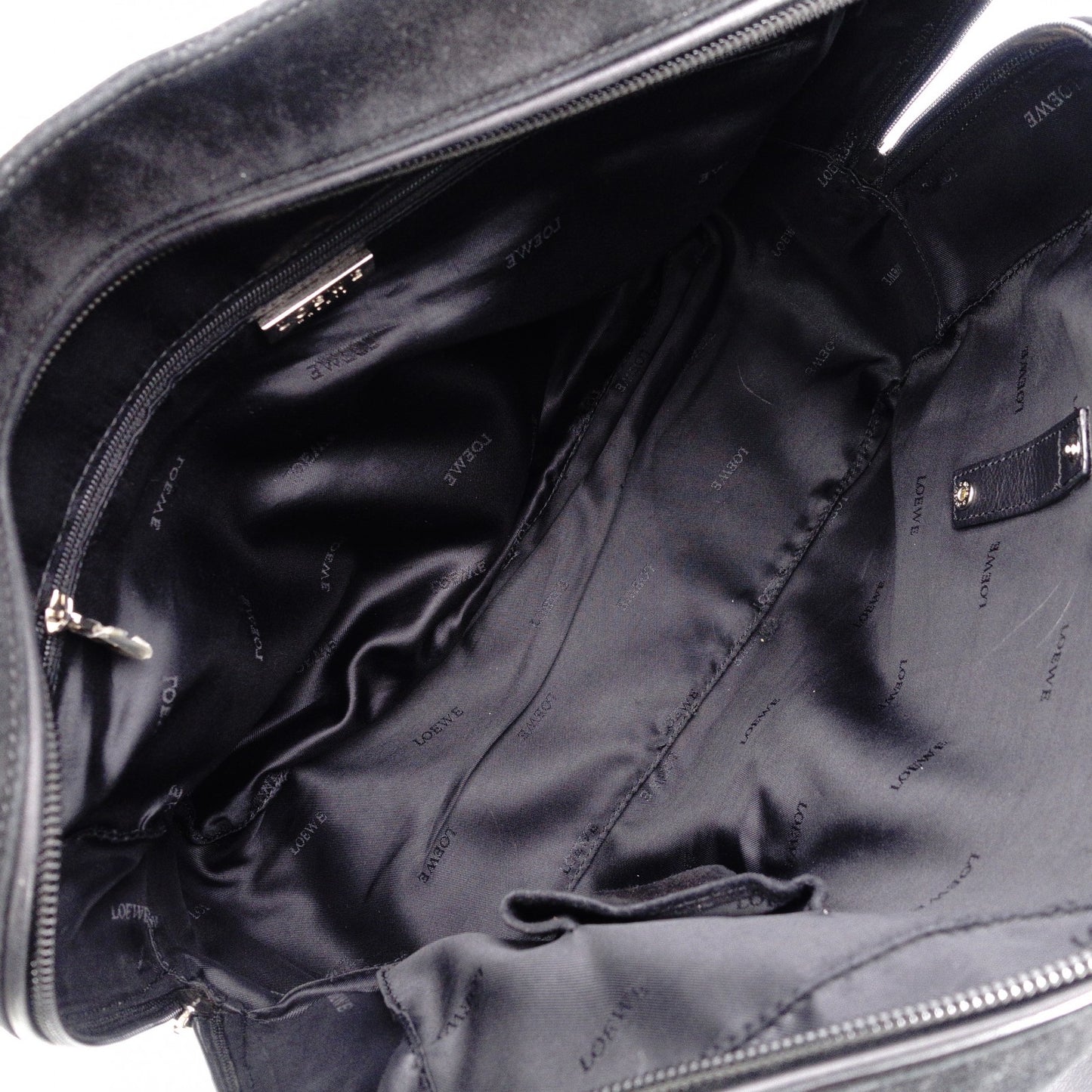 LOEWE Amasona Handbag, Suede Leather, Black Tote Bag with Silver Hardware