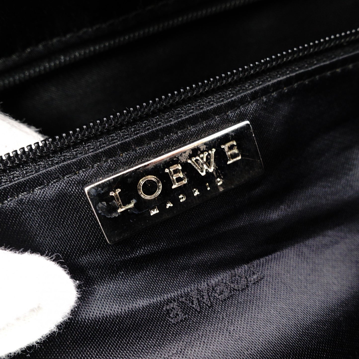 LOEWE Amasona Handbag, Suede Leather, Black Tote Bag with Silver Hardware