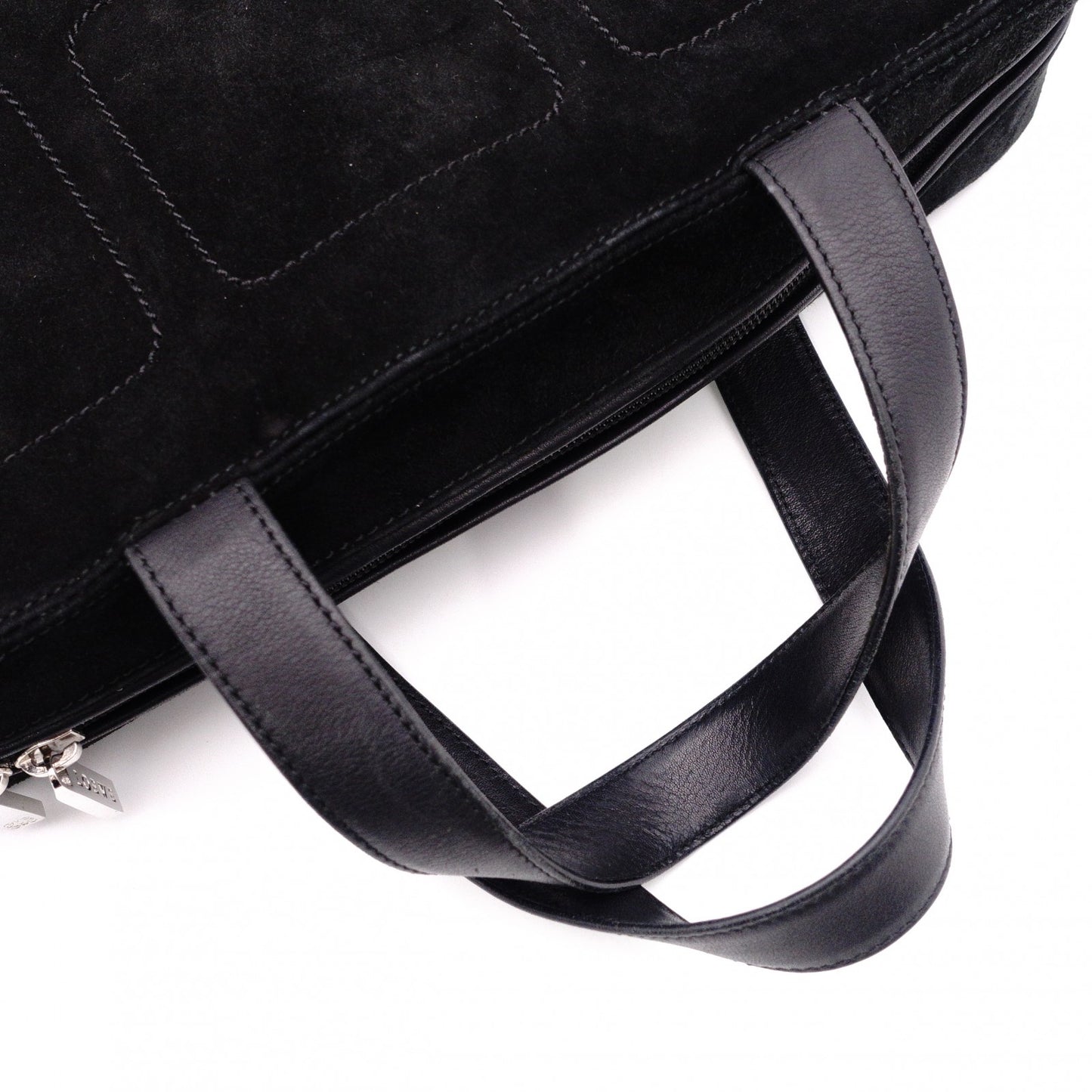 LOEWE Amasona Handbag, Suede Leather, Black Tote Bag with Silver Hardware
