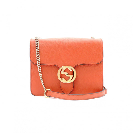 GUCCI Interlocking Shoulder Bag, Leather, Orange, Gold Hardware Women