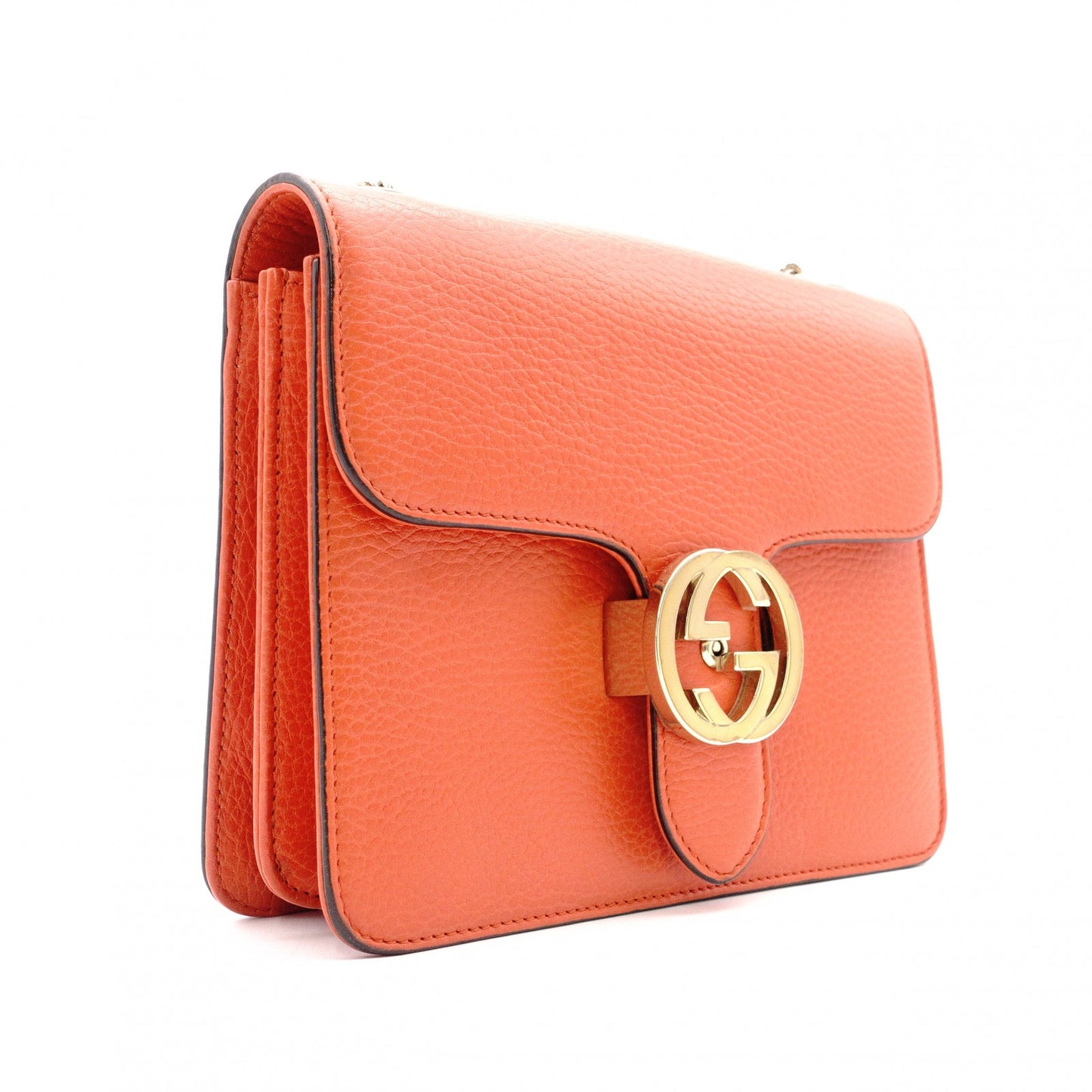 GUCCI Interlocking Shoulder Bag, Leather, Orange, Gold Hardware Women