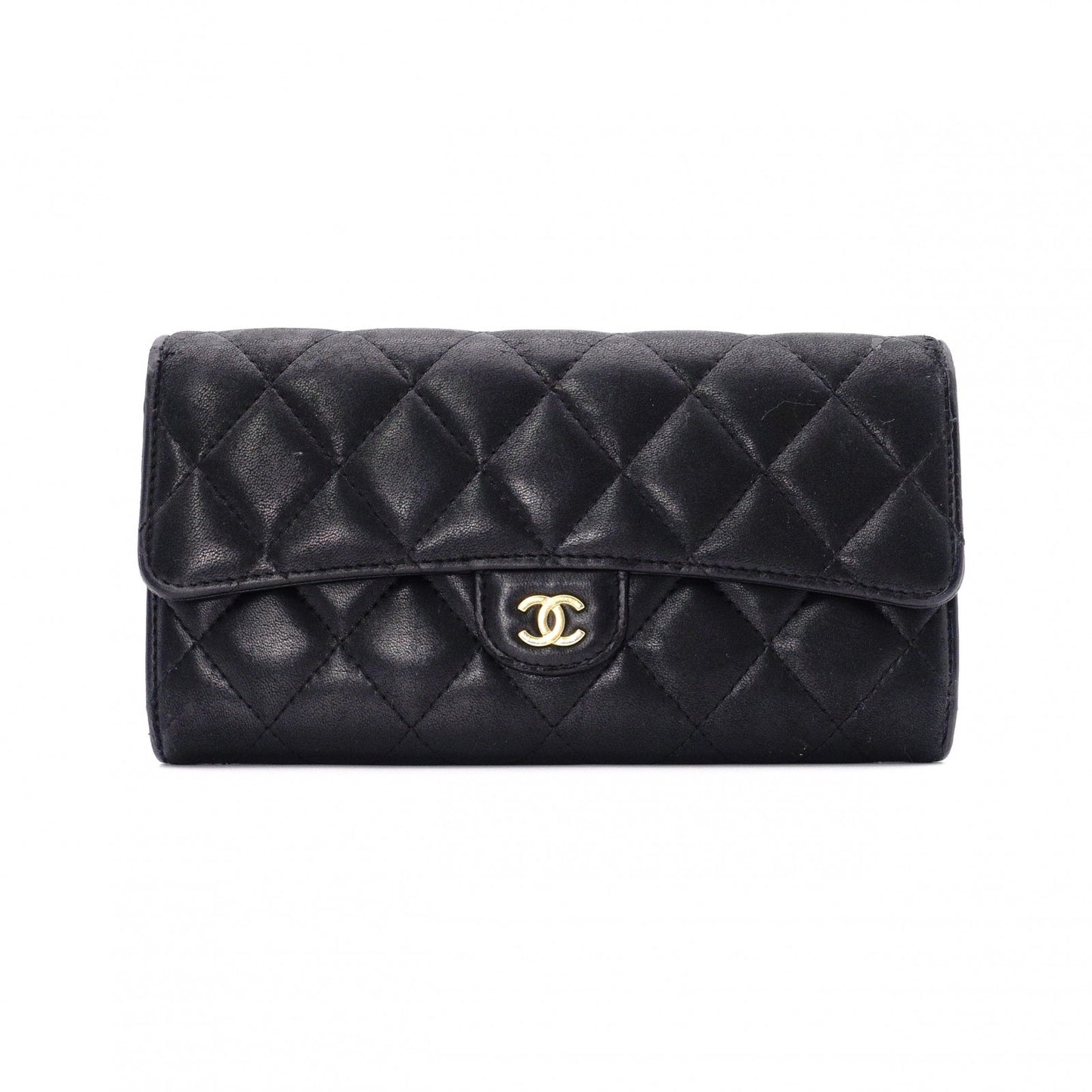 CHANEL Lambskin Matelassé Long Wallet, Leather Wallet with Gold Hardware