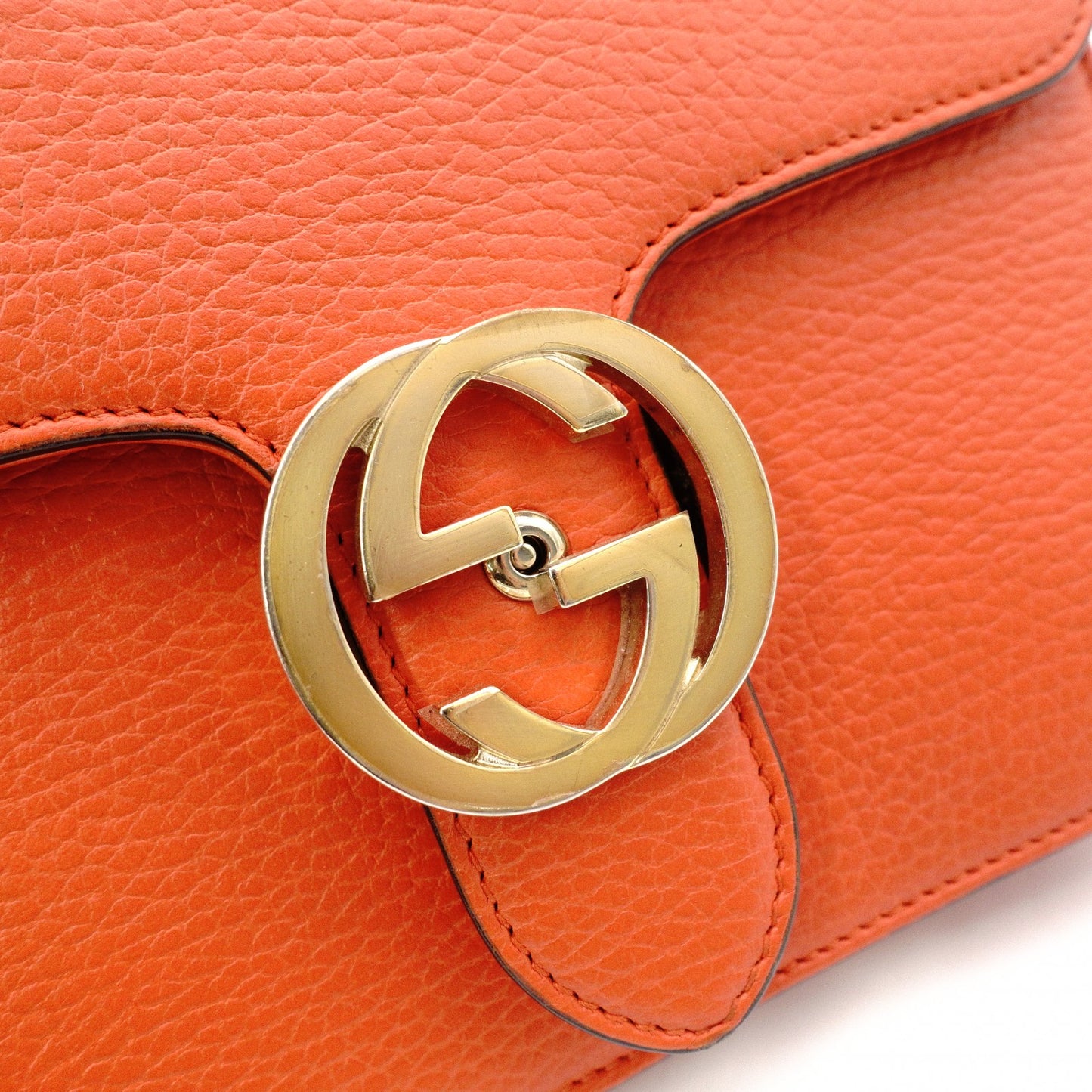GUCCI Interlocking Shoulder Bag, Leather, Orange, Gold Hardware Women