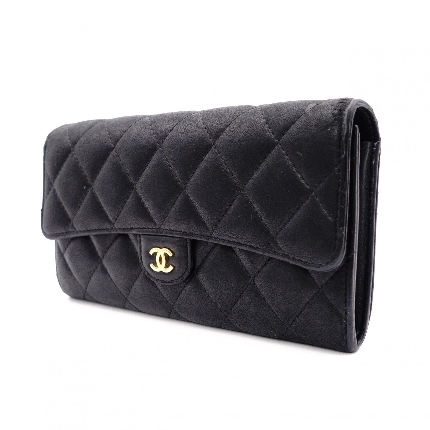 CHANEL Lambskin Matelassé Long Wallet, Leather Wallet with Gold Hardware