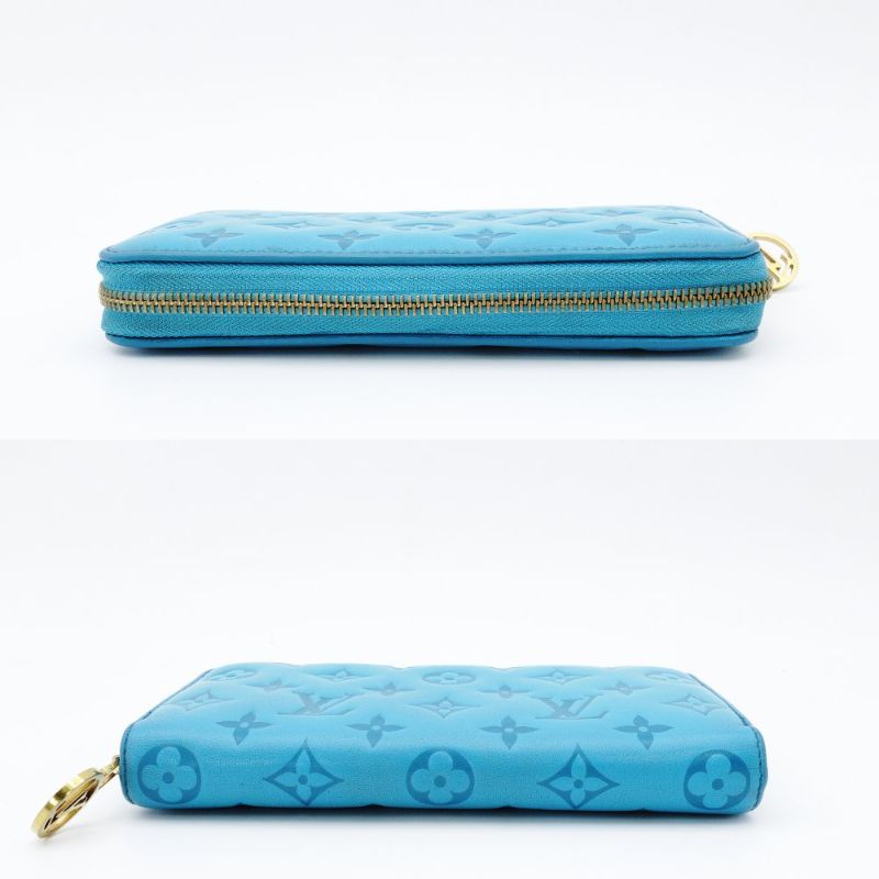 LOUIS VUITTON Embossed Zippy Wallet Turquoise Blue Leather Long Wallet Gold Hardware 7-12-451