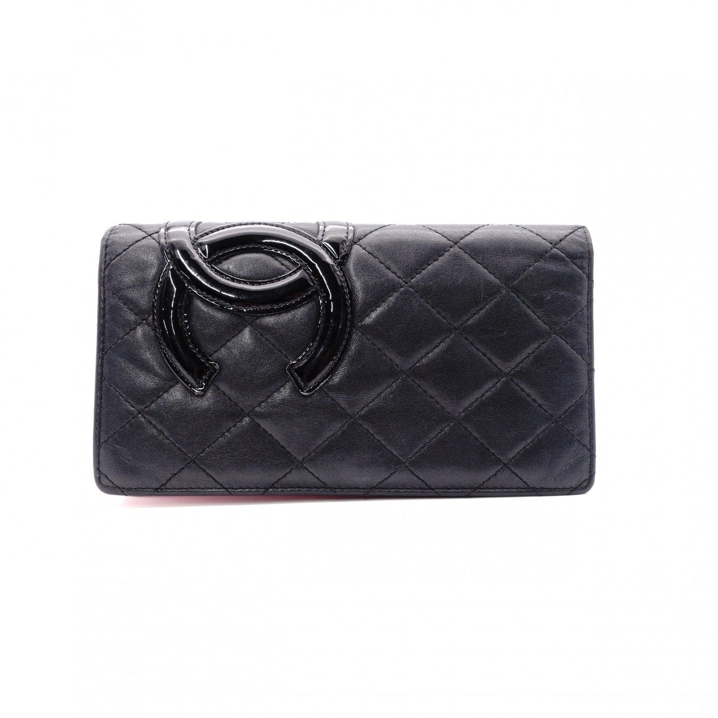CHANEL Lambskin Cambon Line Long Wallet, Leather, Pink, CC Logo