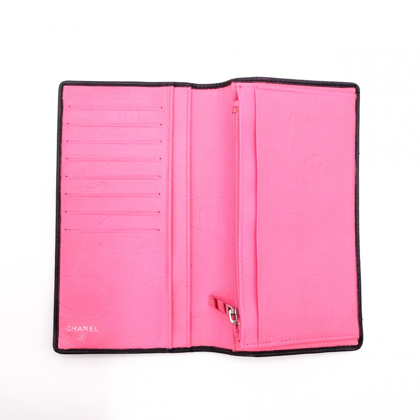 CHANEL Lambskin Cambon Line Long Wallet, Leather, Pink, CC Logo