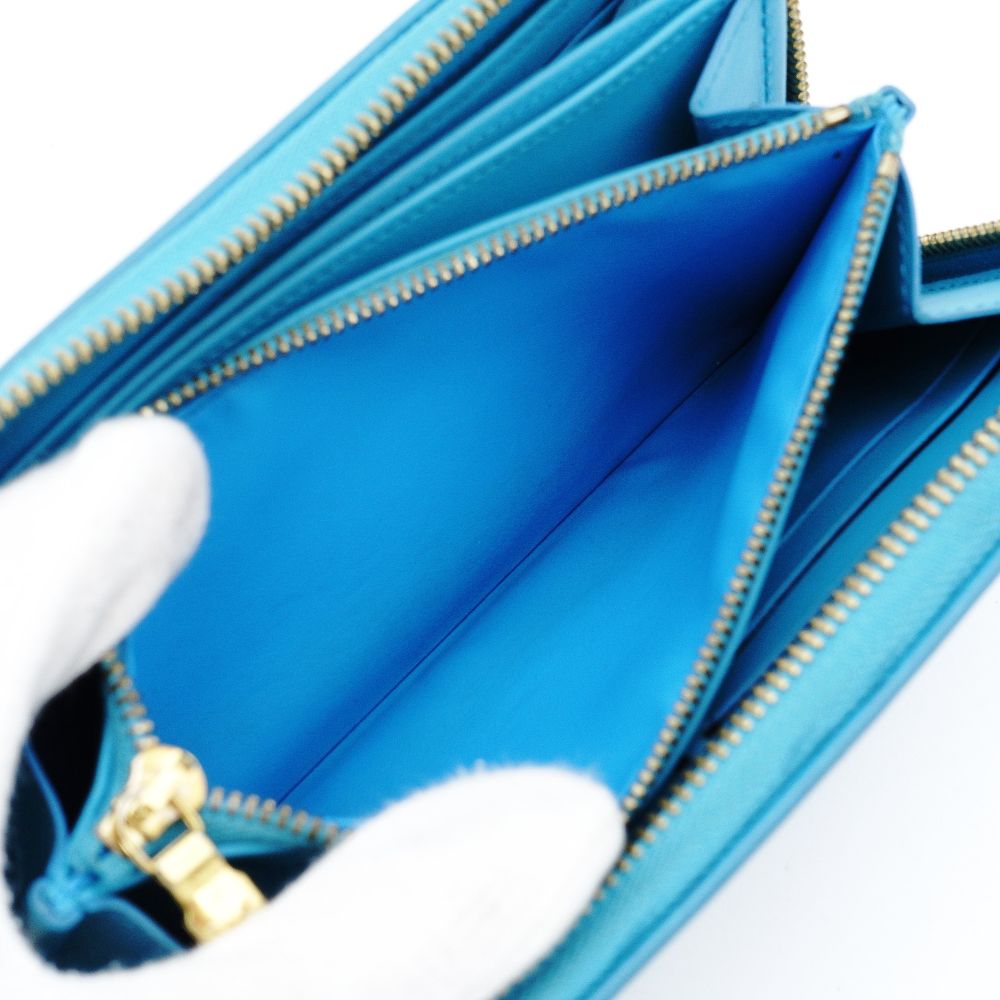 LOUIS VUITTON Embossed Zippy Wallet Turquoise Blue Leather Long Wallet Gold Hardware 7-12-451