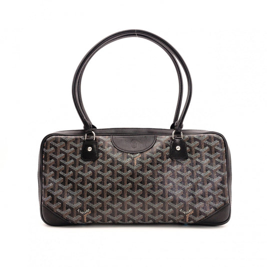 GOYARD Saint Martin Shoulder Bag, PVC and Leather, Black, Brown, and Yellow