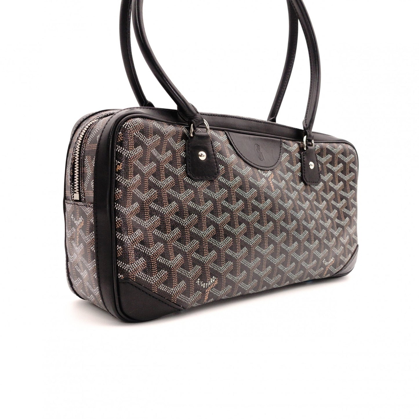 GOYARD Saint Martin Shoulder Bag, PVC and Leather, Black, Brown, and Yellow