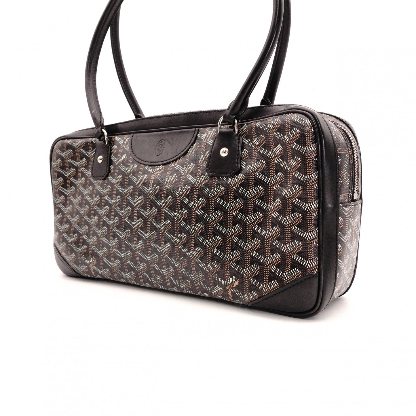 GOYARD Saint Martin Shoulder Bag, PVC and Leather, Black, Brown, and Yellow
