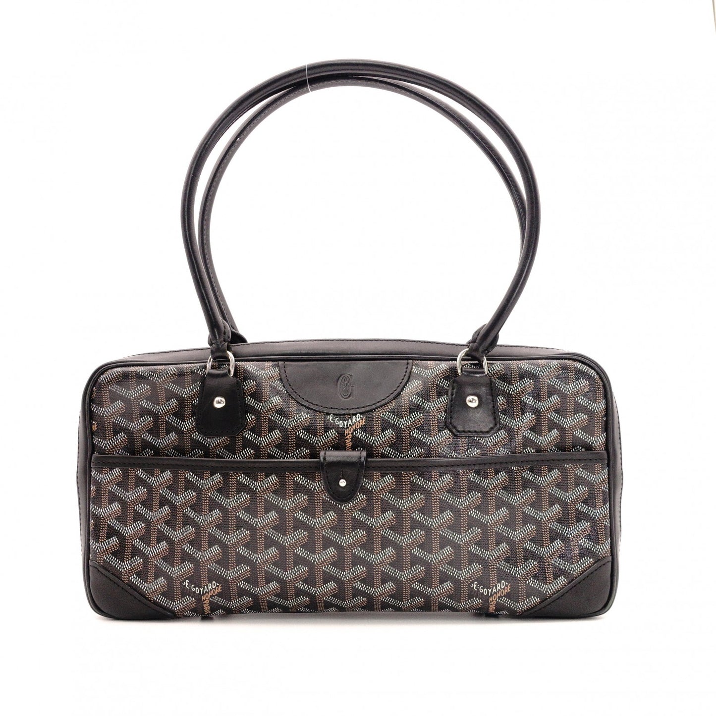 GOYARD Saint Martin Shoulder Bag, PVC and Leather, Black, Brown, and Yellow