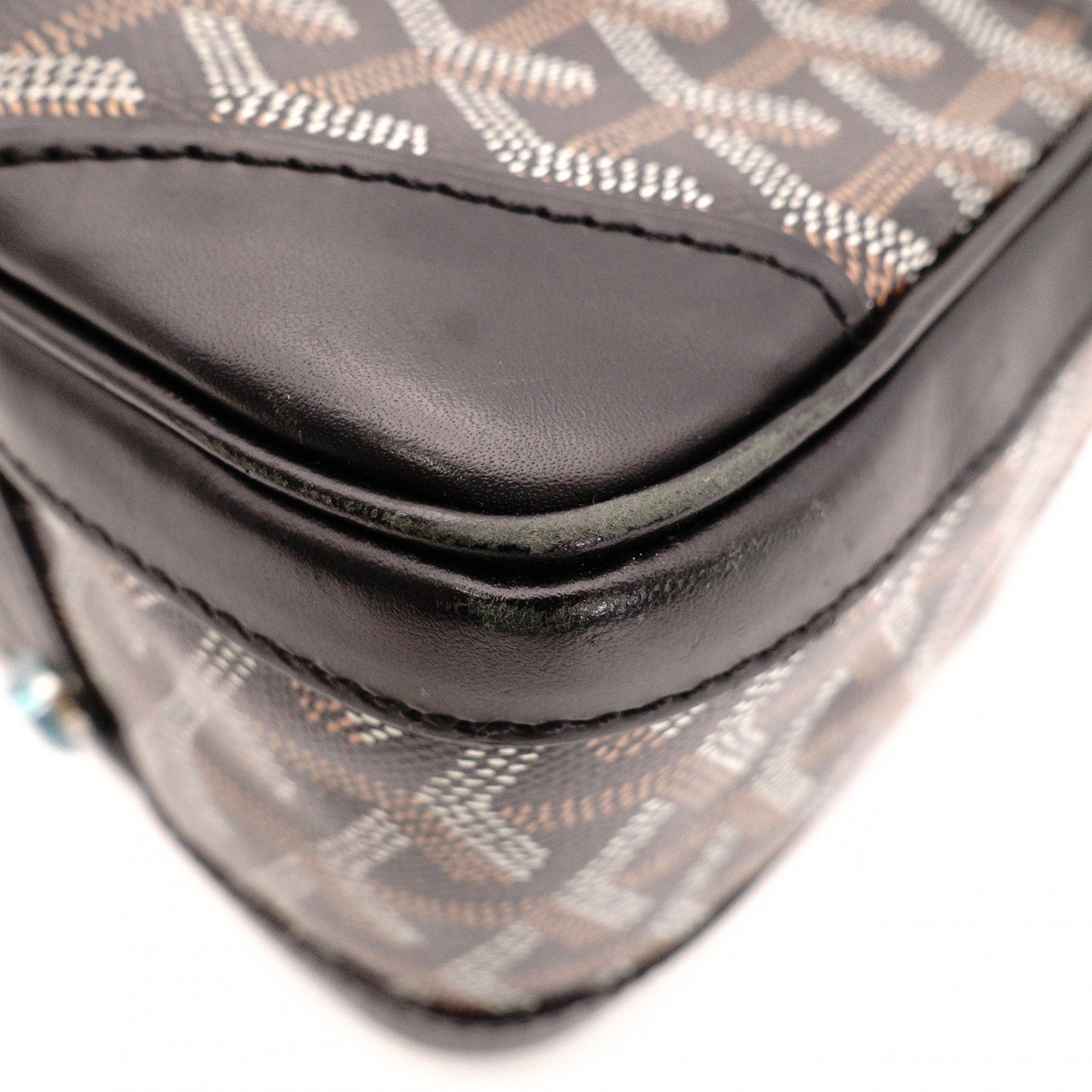 GOYARD Saint Martin Shoulder Bag, PVC and Leather, Black, Brown, and Yellow