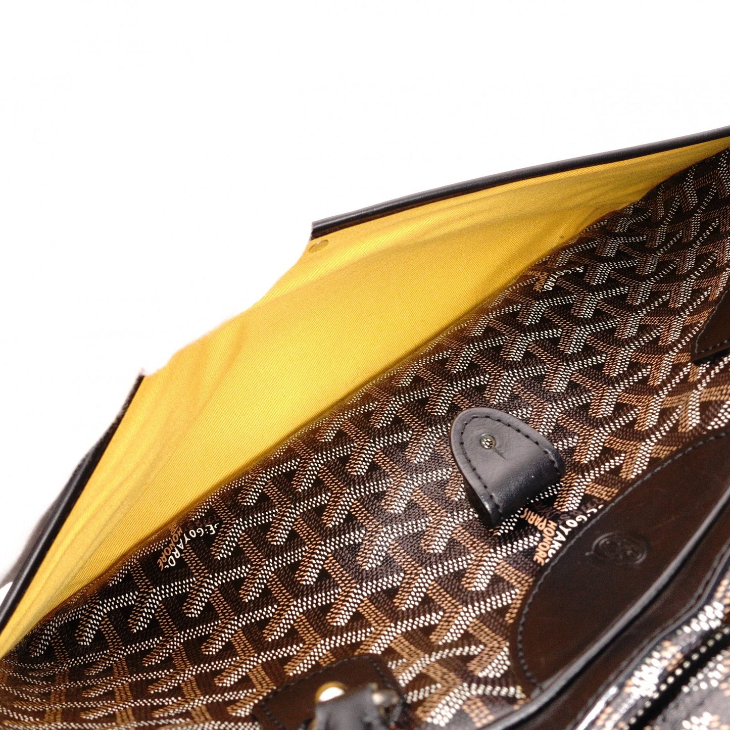 GOYARD Saint Martin Shoulder Bag, PVC and Leather, Black, Brown, and Yellow