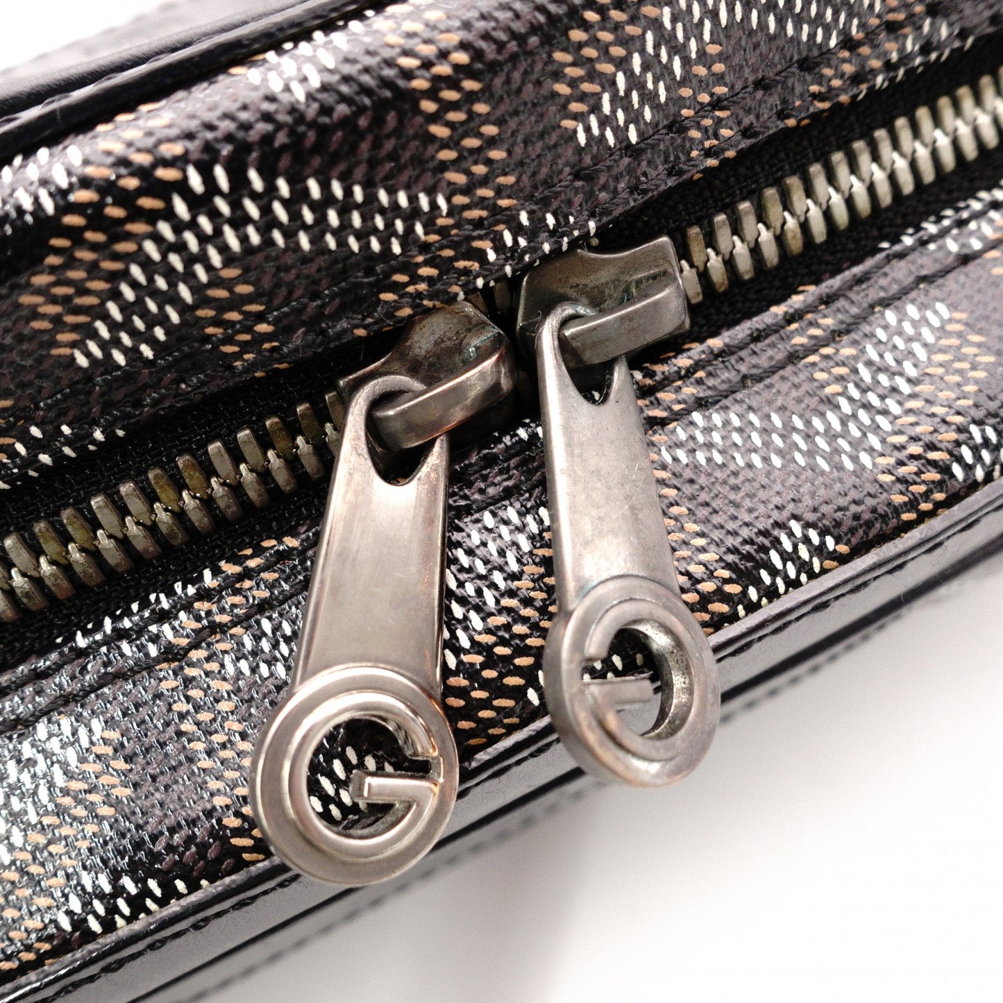GOYARD Saint Martin Shoulder Bag, PVC and Leather, Black, Brown, and Yellow