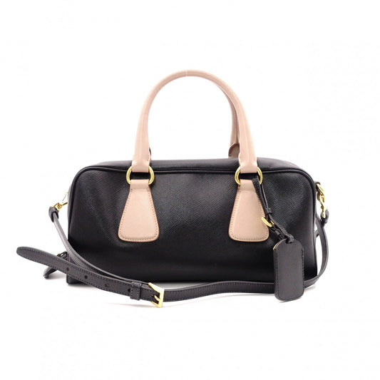 PRADA Saffiano Leather Shoulder Bag, Black and Pink, 2-Way