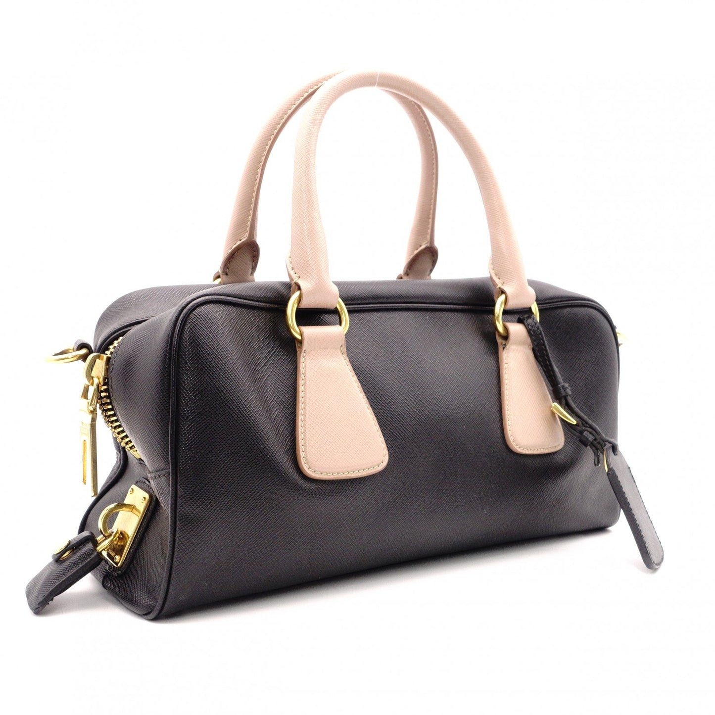 PRADA Saffiano Leather Shoulder Bag, Black and Pink, 2-Way