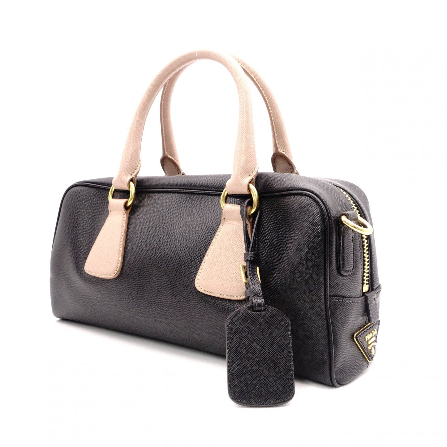 PRADA Saffiano Leather Shoulder Bag, Black and Pink, 2-Way