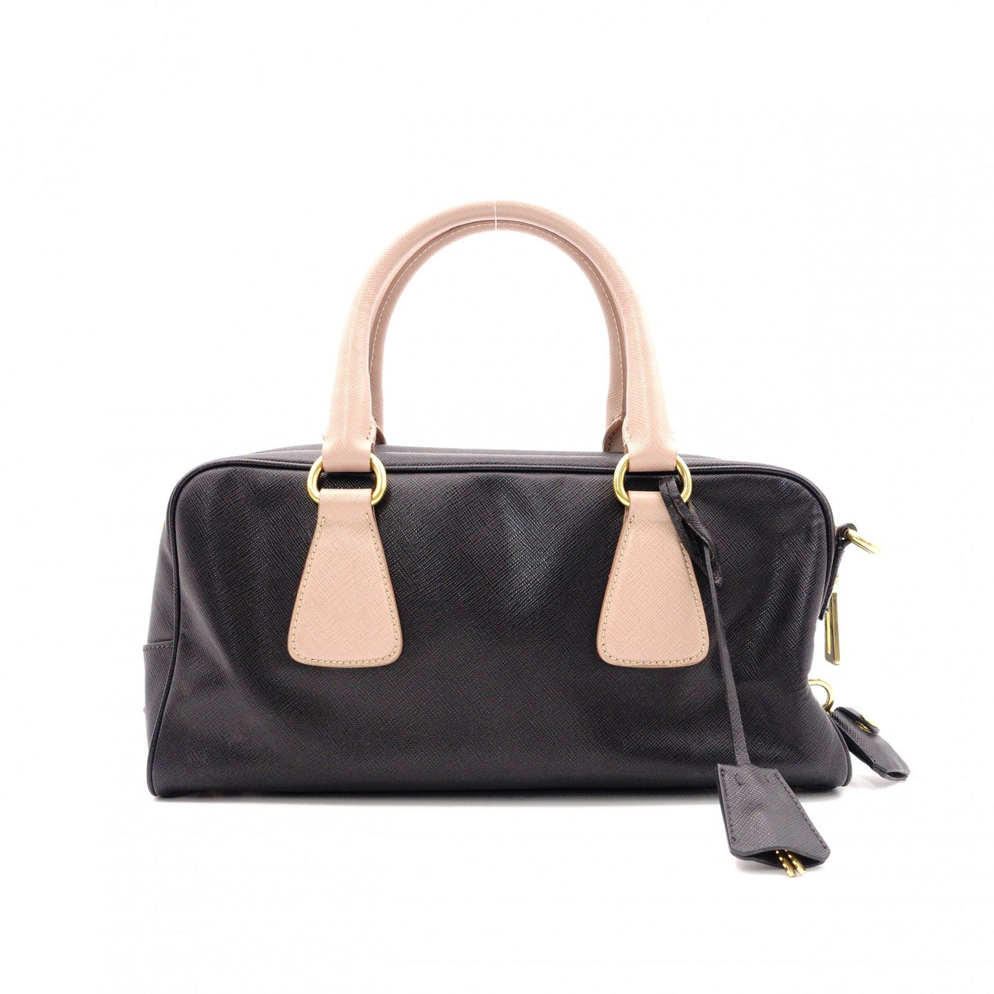 PRADA Saffiano Leather Shoulder Bag, Black and Pink, 2-Way
